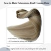 Sew in Hair Extensions Real Human Hair, 16 Inch 100G Weft Hair Extensions Human Hair, Balayage Ash Blonde to Blonde Highlights Hand Tied Weft Hair Extensions Human Hair Bundles Sew in Weft Extensions