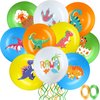 40 Pieces Dinosaur Latex Balloons 12 Inch Assorted Dinosaur Party Decoration with 2 Rolls of Ribbon for Kids Dinosaur Theme Party Dino Jungle Theme Party Baby Birthday Shower Supplies
