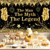The Man The Myth The Legend Decorations Backdrop Banner, Black Gold Glitter Birthday Party Decorations Banner for Men Dad Father's Day Backdrop for Retirement Bachelor Party Supplies