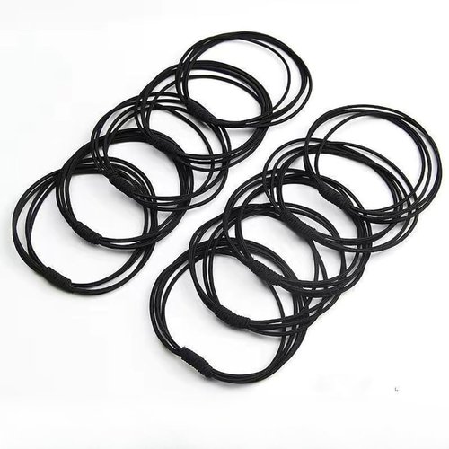 50pcs Four in One Rubber Hair Ties, Mix Color Eastic Hair Ties for Thick Hair, Ponytail Holder for Women and Girls, No Damage layered Black Hairbands (black)