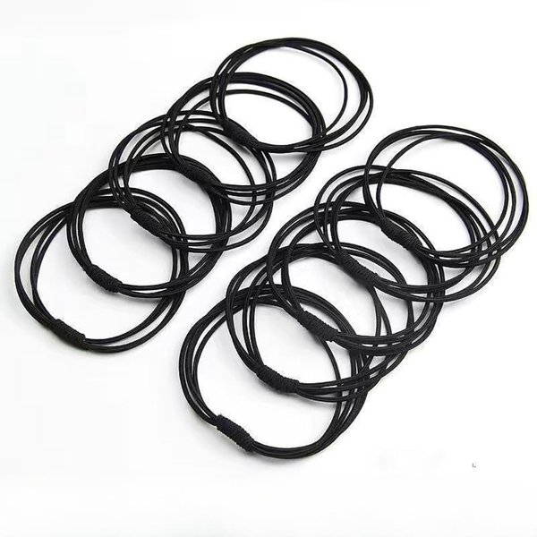 50pcs Four in One Rubber Hair Ties, Mix Color Eastic Hair Ties for Thick Hair, Ponytail Holder for Women and Girls, No Damage layered Black Hairbands (black)