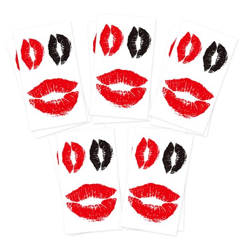 Kiss Lips Temporary Tattoos, 10-Pack Red and Black Love Lips Fake Tattoos for Women, Tattoo Stickers Perfect for Halloween, Mother’s Day, and Cosplay for Adults and Kids