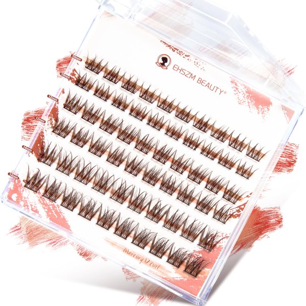 Ehszm Beauty Upgraded,Brown Lash Clusters Hybrid 10-14mm D Curl (10 12 14),Brown Eyelash Clusters Natural, Ultra-Soft Individual Lashes.No Plastic Feel,Thin Band,New Comfort - Mercury Style