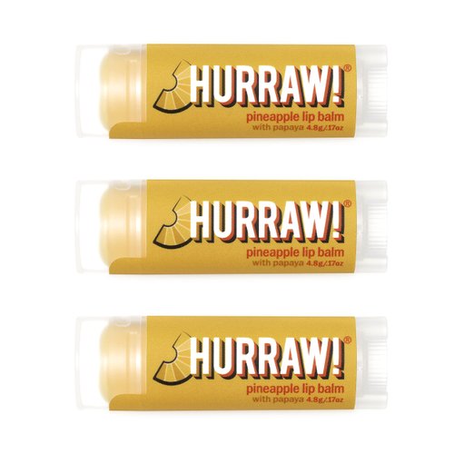 Hurraw! Pineapple Lip Balm, 3 Pack: Organic, Certified Vegan, Cruelty and Gluten Free. Non-GMO, 100% Natural Ingredients. Bee, Shea, Soy and Palm Free. Made in USA