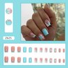 French Tip Press on Nails Blue Fake Nails Square False Nails with Rhinestone Designs Butterfly Artificial Nails Spring Summer Acrylic Nails Medium Stick on Nails Cute Glue on Nails for Women Manicure