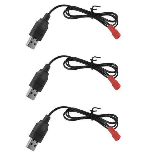 Maxmoral 3PCS Black USB Charging Cable JST Plug 3.7V USB Lithium Battery Charger for RC Aircraft Helicopter Toy Accessory