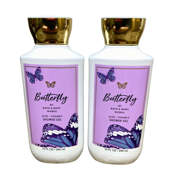 Bath & Body Works Shea + Vitamin E Shower Gel, Set of 2, 10oz Each (Butterfly), purple