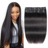 Full Head Straight Human Hair Clip ins for Black Women 14 Inch 180g Soft Brazilian Straight Hair Clip In Hair Extensions Thick Ends Natural Color 10Pcs/Set with 32 clips