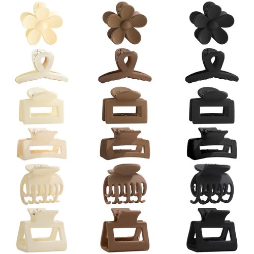 Drnytunk 18Pcs Medium Hair Clips for Women Girls - Matte Love, Triangle, Ribbon and Semicircle Styles for Thin/Thick Hair, Cute Nonslip Accessories (White, Brown, Black)