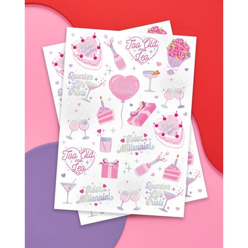 xo, Fetti Elder Millennial Birthday Temporary Tattoos - 44 iridescent styles | Birthday Party Decorations, Fun Birthday Girl Party Favors, HBD, Older Wiser Hotter, 20s, 30s