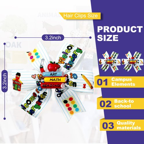 Back to School Bow Hair Clips Welcome Back to School Hair Clips Cute Apple Book Bow Clips for girls Alligator Clips for First Day of School Kindergarten Hair Accessories 2Pcs (Apple Books)