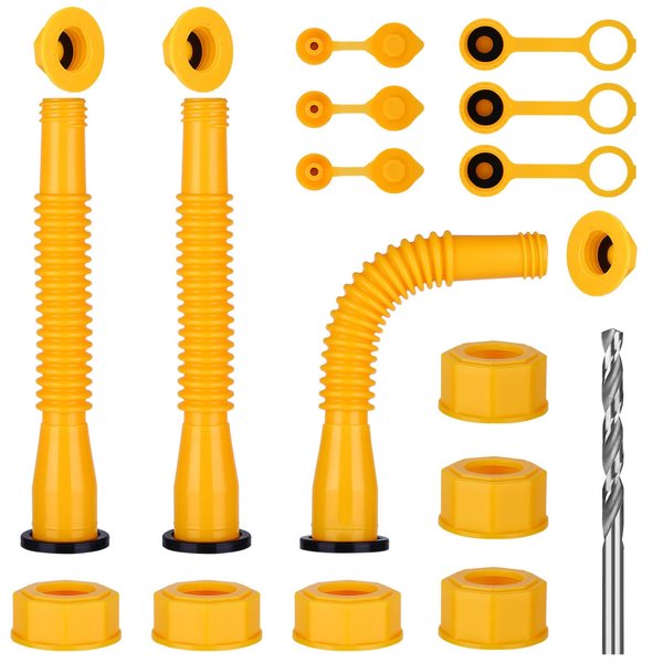 Gas Can Spout Replacement,Fuel Can Spout,Gas Tank Nozzle,Gas Can Nozzle,(3Kit-Yellow) with 3 Coarse Thread Caps & 3 Fine Thread Caps,Flexible Pour Nozzle Suitable,Built in Sealing Ring Prevent Leakage