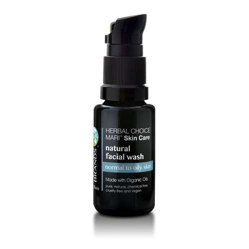 Natural Facial Wash by Herbal Choice Mari (Normal/Oily Skin, 0.5 Fl Oz Glass Bottle) - Made with Organic Ingredients - No Toxic Synthetic Chemicals - TSA-Approved Travel Size