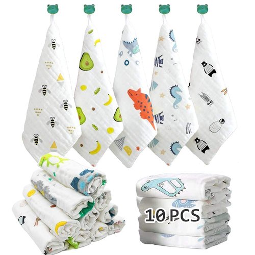 Caiery 10pcs Baby Muslin Washcloths|Baby Washcloths Soft | Baby Muslin Washcloth | Face Towels for Newborn with Sensitive Skin | Shower Gift for Baby Registry 11.5X 11.5 inch(29x29cm)
