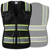 JKSafety 9 Pockets Women Hi-Vis Reflective Safety Vest | Mesh Black | Reflective Strips with Yellow Extended Trims | ANSI Compliant (168-Black, M)