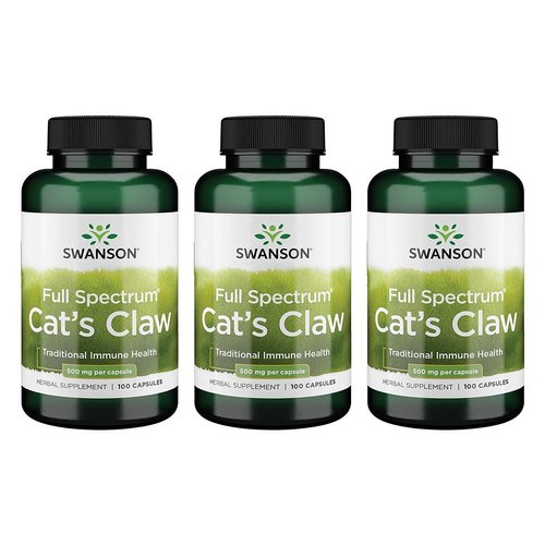 Swanson Full-Spectrum Cat's Claw - Herbal Supplement Promoting Digestive Health & Immune System Support - Natural Formula Supporting Joint Health - (100 Capsules, 500mg Each) 3 Pack