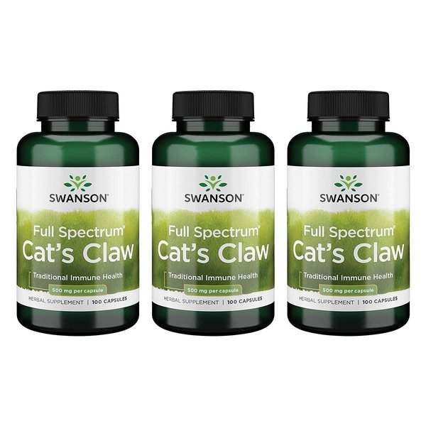 Swanson Full-Spectrum Cat's Claw - Herbal Supplement Promoting Digestive Health & Immune System Support - Natural Formula Supporting Joint Health - (100 Capsules, 500mg Each) 3 Pack