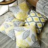 Phantoscope Set of 4 New Living Series Leaf Geometric Yellow and Grey Throw Decorative Pillow Cover Cushion Cover 18 x 18 inches 45 x 45 cm