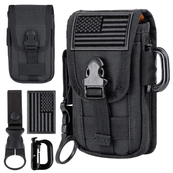 IronSeals Tactical Phone Holster Pouch, Gadget Waist Bag Molle Attachment Belt Holder for 4.7"-6.9" Phone Bag with US Flag Patch, D-ring and Bottle Clip