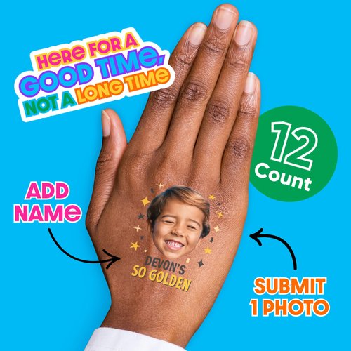 Big Dot of Happiness Custom Photo Golden Birthday - Happy Birthday Party Favors - Fun Face Temporary Tattoos - Set of 12
