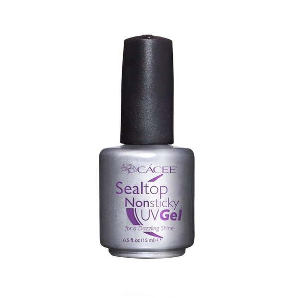 Seal Top Non-sticky Gel Topcoat for Artificial Nails, Finishing Sealer for Acrylic Nails, Builder Gel, Silk Wrap Nails, and Fiberglass Nails, Glass-like Shine, UV + LED by Cacee (0.5 oz)