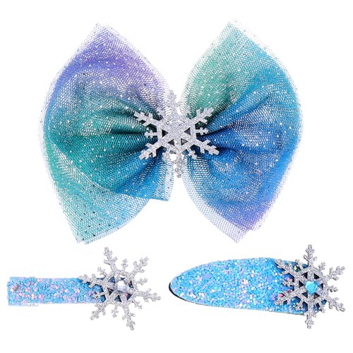 Uonlytech Snowflakes 3pcs Hair Bow Hair Clips Christmas Snowflake Hair Clips for Princess Dress U...