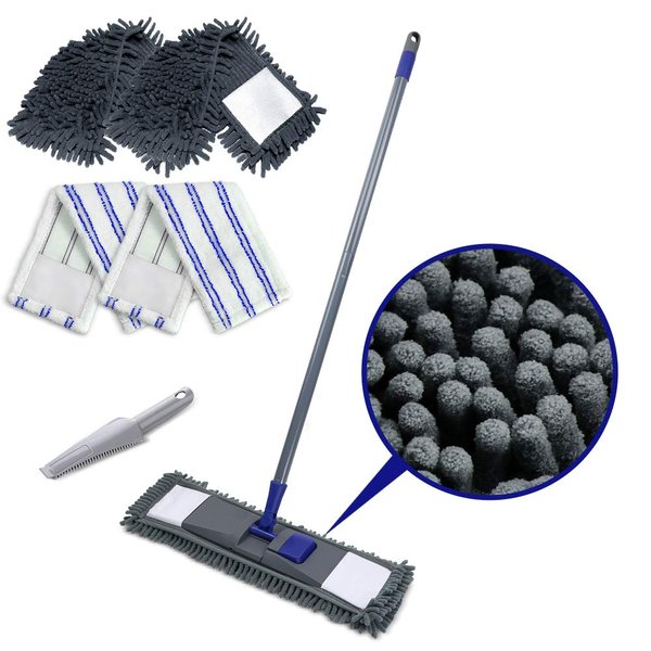 Masthome Flat Mop for Floor Cleaning, Microfiber Dust Mop with 4 Washable Mop Pads, Wet & Dry Mop, Professional Microfiber Mop for Hardwood Laminate Tile Vinyl -1 Cleaning Scraper