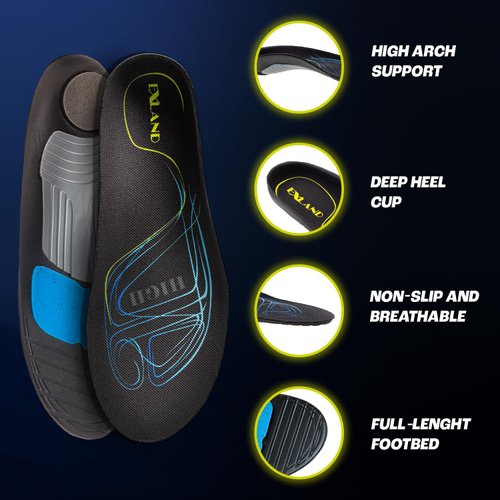 Exland Plantar Fasciitis Insoles - High Arch Support for Supination - Pain Relief - M Size 8-9.5 Men | 9.5-11 Women - Custom Orthotic Shoe Inserts