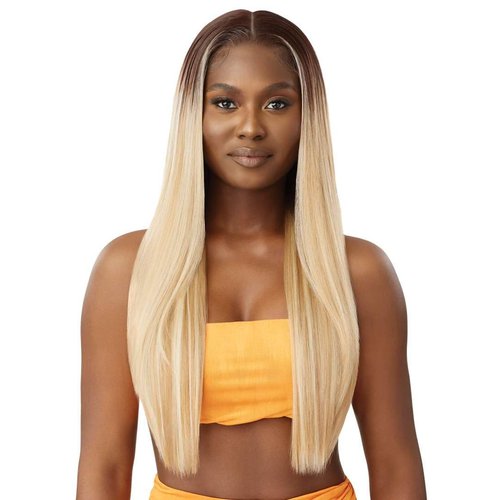 Outre Airtied 100% Fully Hand-Tied Wig - Human Hair Blend - Sleek Yaki 28" (DRFF4/GOLDEN SWIRL)