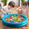 NIPLOOOW Kids Pool Fishing Toys Games, Water Table Bathtub Toy with Inflatable Pool Pole Rod Net Plastic Floating Fish, Birthday Gifts for Kids Age 3 4 5 6 Year Old,Kids Outdoor Toys