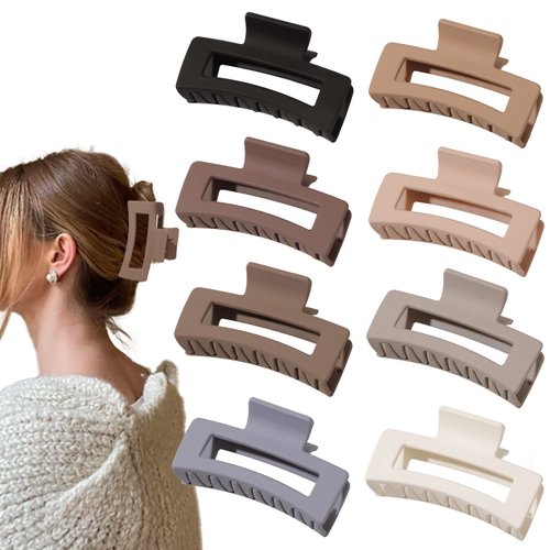 Ivyu Hair Clip for Women Thick Thin Hair - 8 Pieces Matte Claw Clips Medium Rectangle Claw Clip Strong Hold Cute Jaw Clip Hair Styling Accessories