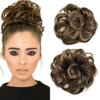 Messy Rose Bun Hair Piece Synthetic Hair Scrunchies Extension Curly Wavy With Elastic Rubber Band Ponytail Hair Extensions Updo Hairpieces for Women Girls(R18/613# Light Ash Brown&Light Bleach Blonde)