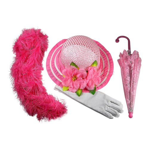 Butterfly Twinkles Girls Tea Party Hat Dress Up Hat with Pink Boa Parasol and White Gloves Light Pink