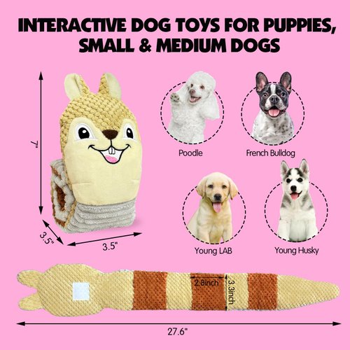 TOOPTATE Dog Puzzle Toys - Food Snuffle Puppy Toys to Keep Them Busy, Dog Puzzle Toy for Mental Stimulation, Squeaky Dog Toys for Puppies, Small and Medium Dogs (Beige Squirrel)