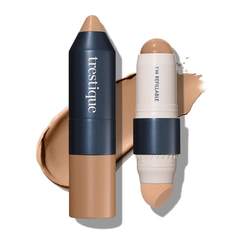 trestique Foundation Stick, Refillable Foundation Face Stick with Built-In Foundation Sponge, Clean Beauty Medium Coverage Foundation, Sustainable Foundation Makeup