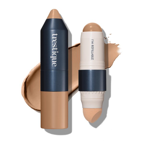 trestique Foundation Stick, Refillable Foundation Face Stick with Built-In Foundation Sponge, Clean Beauty Medium Coverage Foundation, Sustainable Foundation Makeup