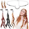 5 Pack Feather Hair Clips Boho Head Moon Chain Crystal Vintage Forehead Jewelry Witch Headpiece Hippie Comb with Long Tassel Feather Earrings Costume for Party Halloween Women (Retro Silver)