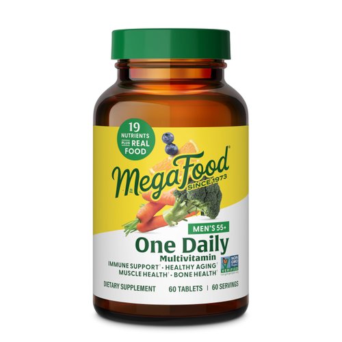 MegaFood Men's 55+ One Daily - Multivitamin for Men with Vitamin B12, Vitamin C, Vitamin D & Zinc - Optimal Aging & Immune Support Supplement - Vegetarian - Made Without 9 Food Allergens - 60 Tabs