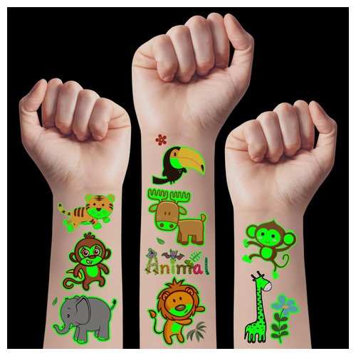 TatoYard Kids Temporary Tattoos for Party Supplies, Goodie Bags Stuffers Fillers, Glow party favors Fake Tattoos for Decorations/Toys/Games (Jungle Theme Party)