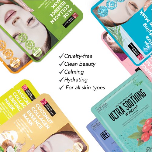 Innerest Original Derma Beauty Collagen Face Masks 24 PK Vegan Ultra Moisturizing Coconut Face Mask Skin Care Sheet Masks Set for Beauty & Personal Care Korean Face Mask