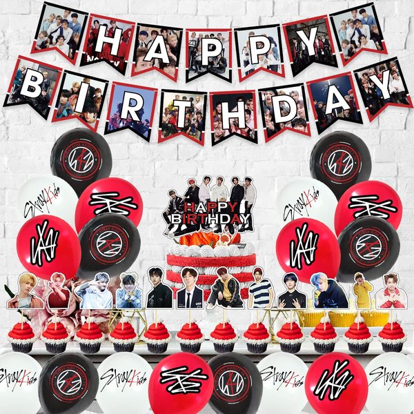 Kpop Star Merch Party Decoration, Birthday Party Supplies Include Happy Birthday Banners, Cake Toppers, Cupcake Toppers, Balloons Perfect for Boys and Girls Fans