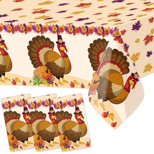 WorldBazaar Turkey Tablecloths 3Pack Thanksgiving Leaves Harvest Table Cover 54 X 108 Party Decoration