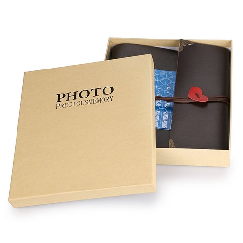 OwnMy DIY Photo Album Scrapbook PU Leather Adventure Photo Book with Corner Stickers Gifted Box - Perfect Baby Memory Book Birthday Wedding Anniversary Christmas Gift (Brown)