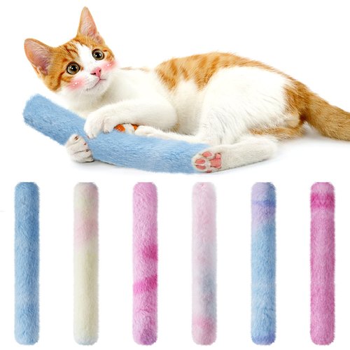 MEWTOGO 6Pcs Cat Kicker Toys with Sound Paper- Kitty Kick Sticks Soft Plush Cat Chew Toy to Squeak- Durable Cat Kick Toy for Indoor Cats Gift Playing(11.8" x 1.6")