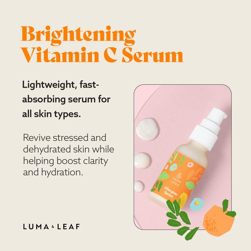 LUMA & LEAF Vitamin C Face Serum 1 FL Oz - Brightening Serum with Vitamin C and Jojoba Oil - Skin Care Serum for Uneven Skin Tone, Reduces Dark Spots, Discoloration Correcting for Sensitive-Skin Types