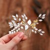 Foyte Gold Bridal Hair Comb Rhinestone Pearl Hair Piece Leaf Bridesmaid Hair Accessories Wedding Crystal Headpiece for Party Prom Pageant