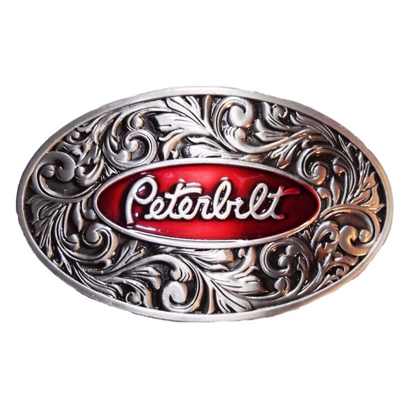 PETERBILT Vintage Style Antique Pewter Finish Metal Enamel Belt Buckle