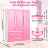 Doll Closet Furniture Wardrobe Clothing Organizer Doll Open Wardrobe Dollhouse Closet with 20 Pieces Doll Hangers 2 Style Pink Plastic Hangers Dollhouse Furniture Accessories (Classic Style)