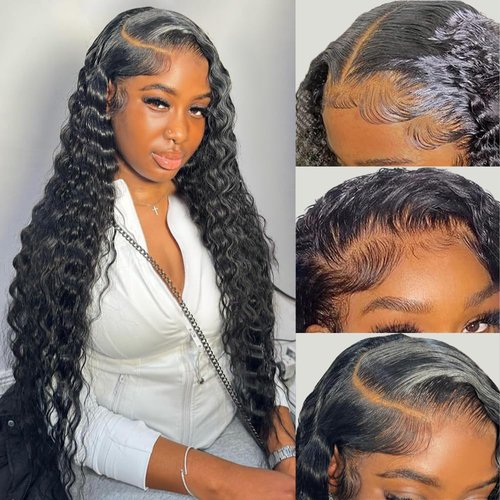 Dorosy 13x4 Deep Wave Lace Front Wigs for Black Women Brazilian Virgin 100% Human Hair Deep Curly HD Lace Front Wigs with Baby Hair Pre Plucked Bleached Knots Natural Color 22 Inch