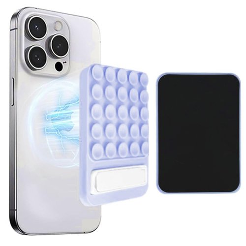Magnetic Suction Phone Grippy for Magsafe Case, Silicone Suction Cup Phone Mount Detachable Suction Phone Grip for Iphone 16/15/14/13 Series, Hands-Free Selfie/Video for Selfie & TikTok Video (Purple)